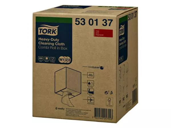 Een Reiningsdoek Tork Heavy-duty combi rol W1/2/3 nonwoven 280 vel wit 530137 koop je bij All Office Kuipers BV