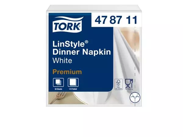 Een Dinnerservetten Tork Premium LinStyle® 1-laags 50st wit 478711 koop je bij Schellen Boek- en Kantoorboekhandel