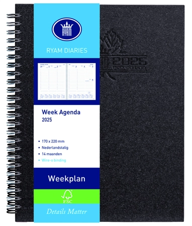 Een Agenda 2025 Ryam Weekplan Wire-o 7dagen/2pagina's zwart koop je bij Kantorice office & business supplies