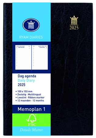 Een Agenda 2025 Ryam Memoplan 1 Mundior 1dag/1pagina zwart koop je bij Kantoorboekhandel Van Atten