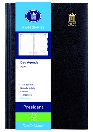 Een Agenda 2025 Ryam President Mundior 1dag/1pagina zwart koop je bij Kantoorboekhandel Van Atten