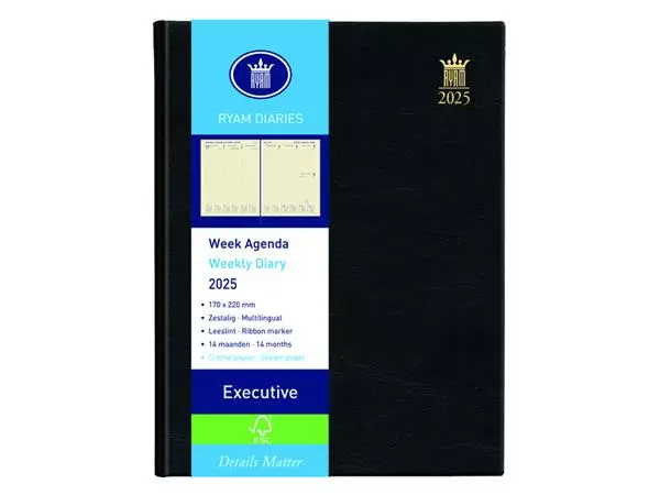 Een Agenda 2025 Ryam Executive Mundior 7d/2 zwart koop je bij All Office Kuipers BV