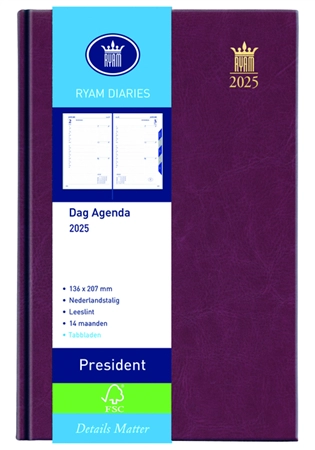 Een Agenda 2025 Ryam President 1dag/1pagina bordeaux koop je bij Friese Schrijfkamer