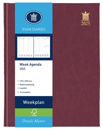 Agenda 2025 Ryam Weekplan Mundior 7dagen/2pagina's bordeaux