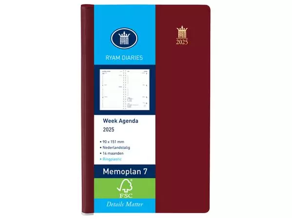 Een Agenda 2025 Ryam Memoplan 7 Suprema ringplasic 7dagen/2pagina's bordeaux koop je bij De Joma BV