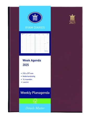 Een Agenda 2025 Ryam Weekly Mundior 7dagen/2pagina's bordeaux koop je bij De Joma BV