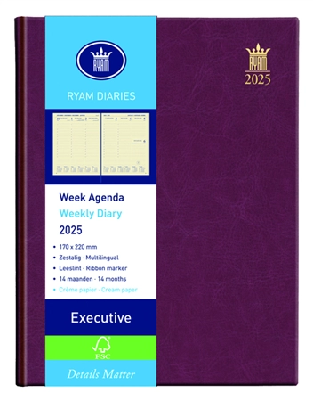 Een Agenda 2025 Ryam Executive Mundior 7dagen/2pagina's bordeaux koop je bij All Office Kuipers BV