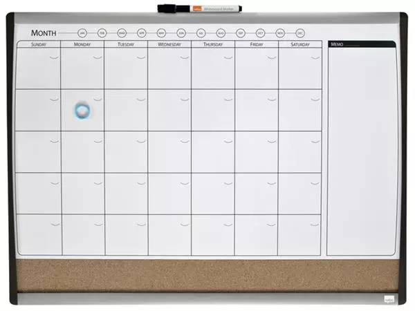 Een Whiteboard Nobo magnetische planner met prikbord van kurk 585x430mm koop je bij QuickOffice BV