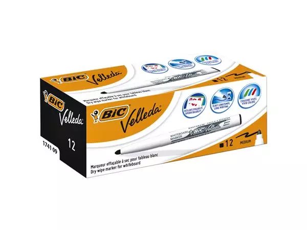 Een Viltstift Bic Velleda 1741 whiteboard rond medium zwart koop je bij Schellen Boek- en Kantoorboekhandel