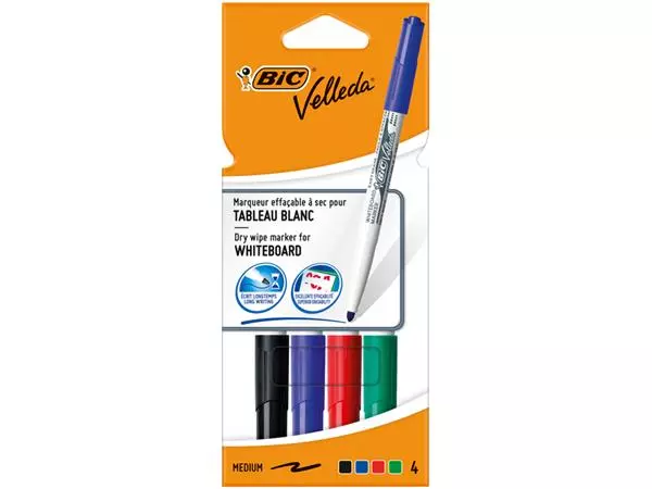 Een Viltstift Bic Velleda 1744 whiteboard rond medium assorti kartonnen etui à 4 stuks koop je bij Avoux