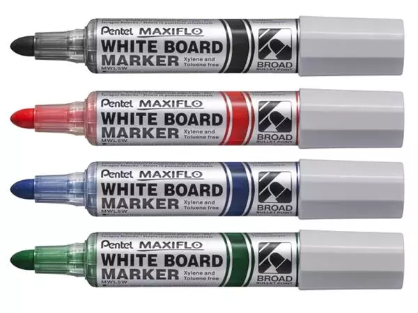 Een Viltstift Pentel MWL5M Maxiflo whiteboard rond 3mm blauw koop je bij QuickOffice BV