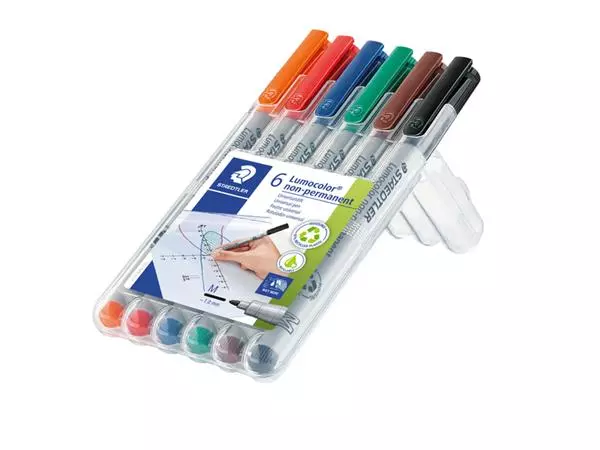 Een Viltstift Staedtler Lumocolor 315 non permanent M set à 6 stuks assorti koop je bij Kantorice office & business supplies