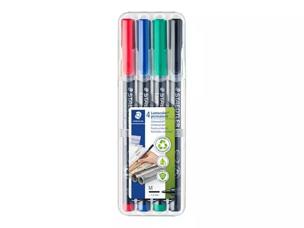 Een Viltstift Staedtler Lumocolor 317 permanent M set à 3 +1 stuk gratis koop je bij Avoux