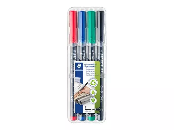 Een Viltstift Staedtler Lumocolor 318 permanent F set à 4 stuks assorti koop je bij Kantoorboekhandel Van Atten