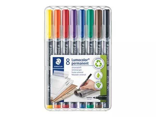 Een Viltstift Staedtler Lumocolor 318 permanent F set à 8 stuks assorti koop je bij QuickOffice BV