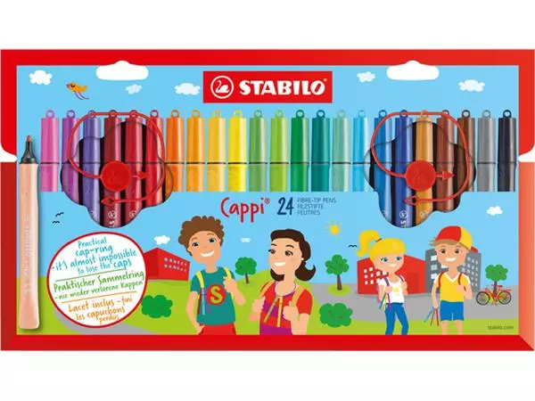 Een Viltstift STABILO Cappi 168/24 medium assorti etui à 24 stuks koop je bij Schellen Boek- en Kantoorboekhandel