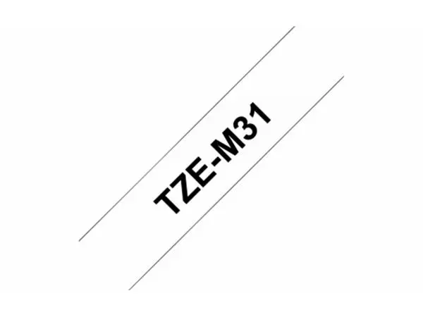 Een Labeltape Brother P-touch TZE-M31 12mm zwart op mat transparant koop je bij Friese Schrijfkamer