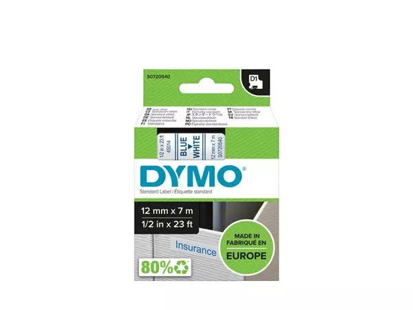 Buy your Labeltape Dymo LabelManager D1 polyester 12mm blauw op wit at QuickOffice BV