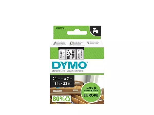 Een Labeltape Dymo LabelManager D1 polyester 24mm zwart op wit koop je bij De Joma BV