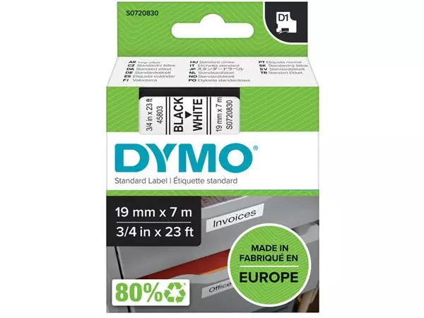 Een Labeltape Dymo LabelManager D1 polyester 19mm zwart op wit koop je bij Avoux