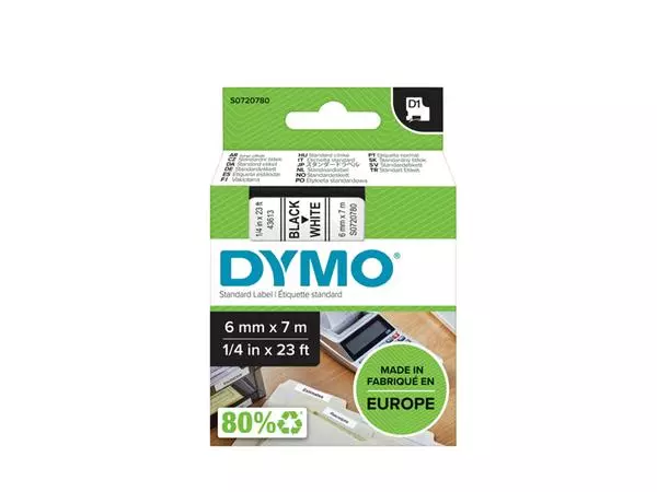 Een Labeltape Dymo LabelManager D1 polyester 6mm zwart op wit koop je bij Kantoorboekhandel Van Atten