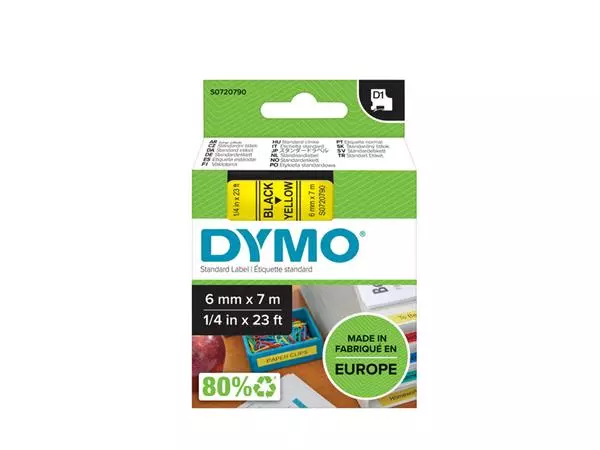 Een Labeltape Dymo LabelManager D1 polyester 6mm zwart op geel koop je bij Clippz! Office Supplies