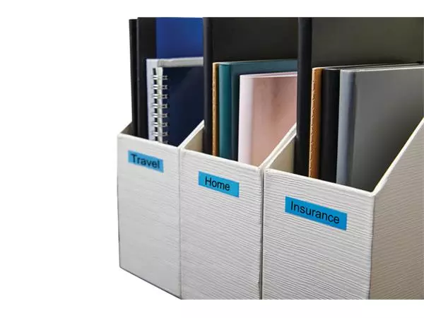 Een Labeltape Dymo LabelManager D1 polyester 9mm zwart op blauw koop je bij Schellen Boek- en Kantoorboekhandel