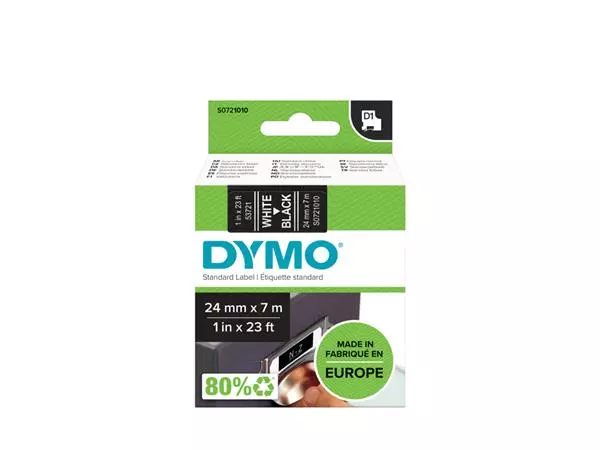 Een Labeltape Dymo D1 53721 721010 24mmx7m polyester wit op zwart koop je bij De Rijk Kantoorshop