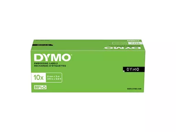 Een Reliëftape Dymo Rhino embossing vinyl 9mm wit op rood koop je bij QuickOffice BV