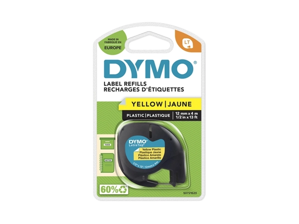 Een Labeltape Dymo LetraTag plastic 12mm zwart op geel koop je bij Topkantoor Repro Creatief