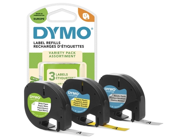 Een Labeltape Dymo LetraTag 12mm assorti 3 stuks koop je bij Supply Mij