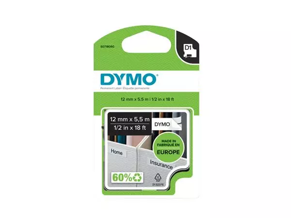 Een Labeltape Dymo LabelManager D1 polyester 12mm zwart op wit koop je bij Avoux