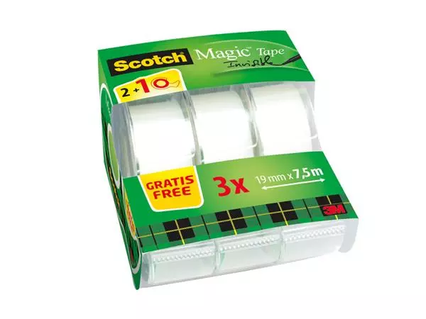 Een Plakband Scotch Magic 810 19mmx7.5m onzichtbaar mat 2+1 gratis + handdispenser koop je bij De Joma BV