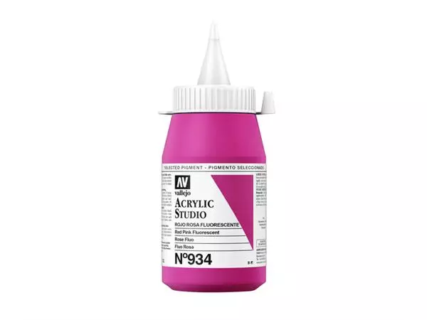 Een Acrylverf Acrylicos Vallejo 500 ml Fluor Red Pink koop je bij Topkantoor Repro Creatief