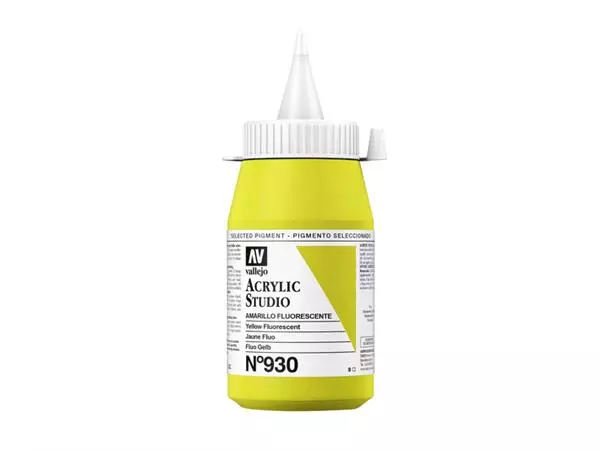 Een Acrylverf Acrylicos Vallejo 500 ml Fluor Yellow koop je bij Topkantoor Repro Creatief