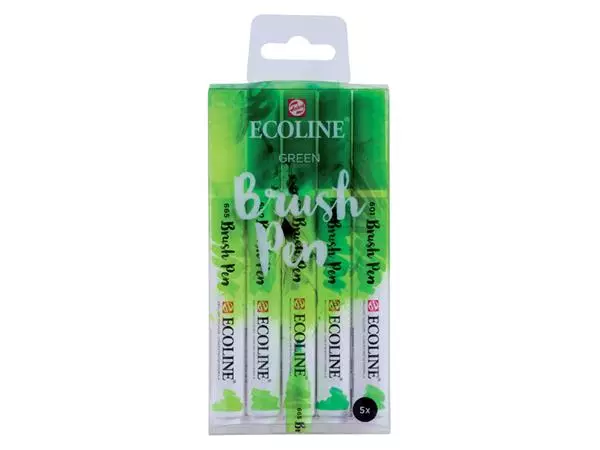 Een Brushpen Talens Ecoline set-groen blister à 5 stuks ass koop je bij QuickOffice BV