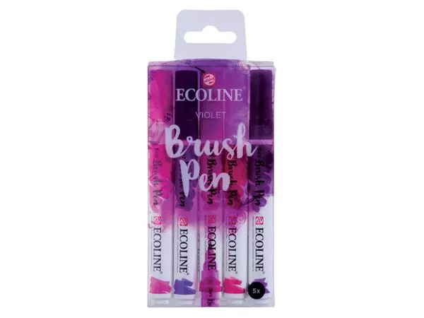 Brushpen Talens Ecoline set-violet blister à 5 stuks ass