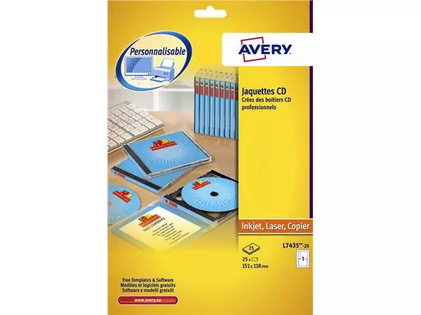 Een Cd inlegkaart Avery L7435-25 151 x118mm koop je bij All Office Kuipers BV