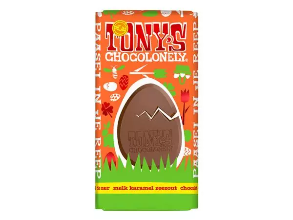 Een Chocolade Tony's Chocolonely paasreep melk karamel zeezout 180 gram koop je bij De Joma BV