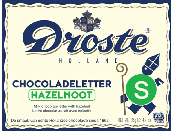 Een Chocoladeletter Droste "S" melk hazelnoot 135gr koop je bij All Office Kuipers BV