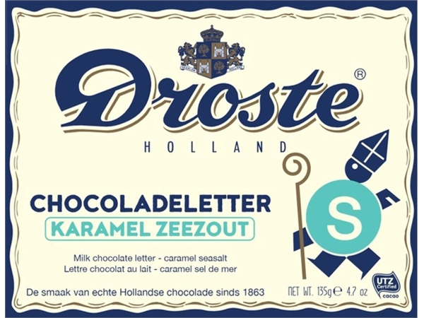 Een Chocoladeletter Droste melk karamel zeezout "S" 135gr koop je bij D. Sonneveld B.V.