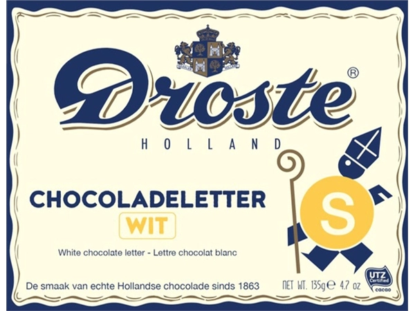 Een Chocoladeletter Droste wit "S" 135gr koop je bij WinkelVolWinkels