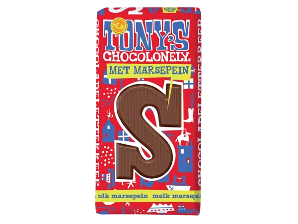 Chocoladeletter Tony's Chocolonely melk marsepein S 180gr