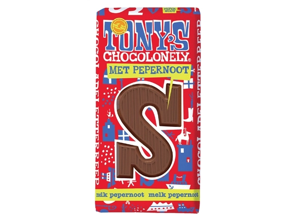 Een Chocoladeletter Tony's Chocolonely melk pepernoot S 180gr koop je bij De Rijk Kantoorshop