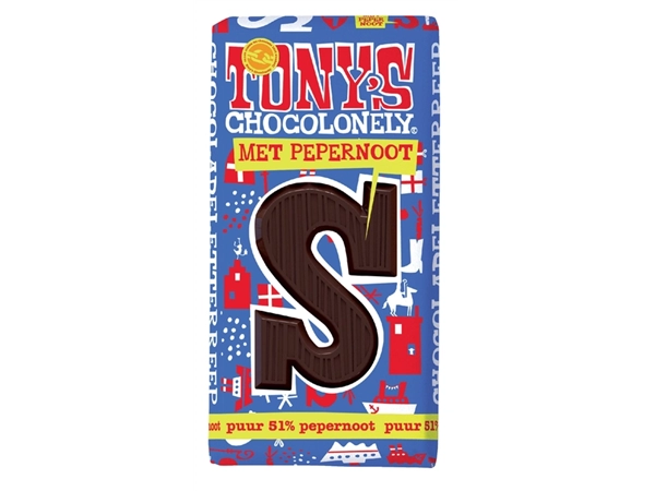 Chocoladeletter Tony's Chocolonely puur pepernoot S 180gr