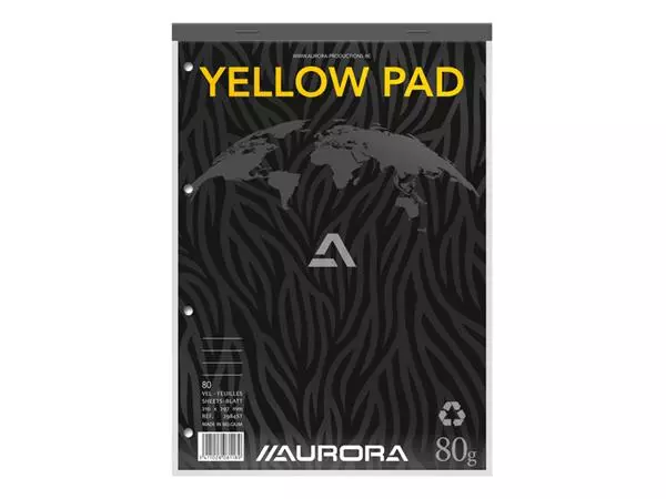 Cursusblok Aurora A4 lijn 4-gaats 160 pagina's 80gr geel