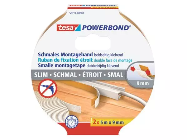 Dubbelzijdige montagetape tesa® Powerbond Small 5mx9mm wit 2 rollen