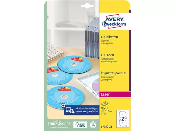 Buy your Etiket Avery L7760-25 CD full size glossy 50stuks at QuickOffice BV