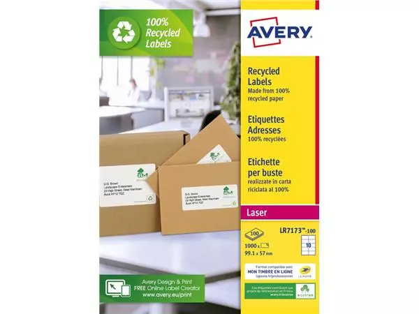 Een Etiket Avery LR7173-100 99.1x57mm recycled wit 1000stuks koop je bij iPlusoffice