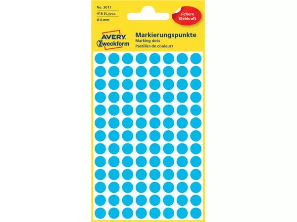 Een Etiket Avery Zweckform 3011 rond 8mm blauw 416stuks koop je bij Schellen Boek- en Kantoorboekhandel